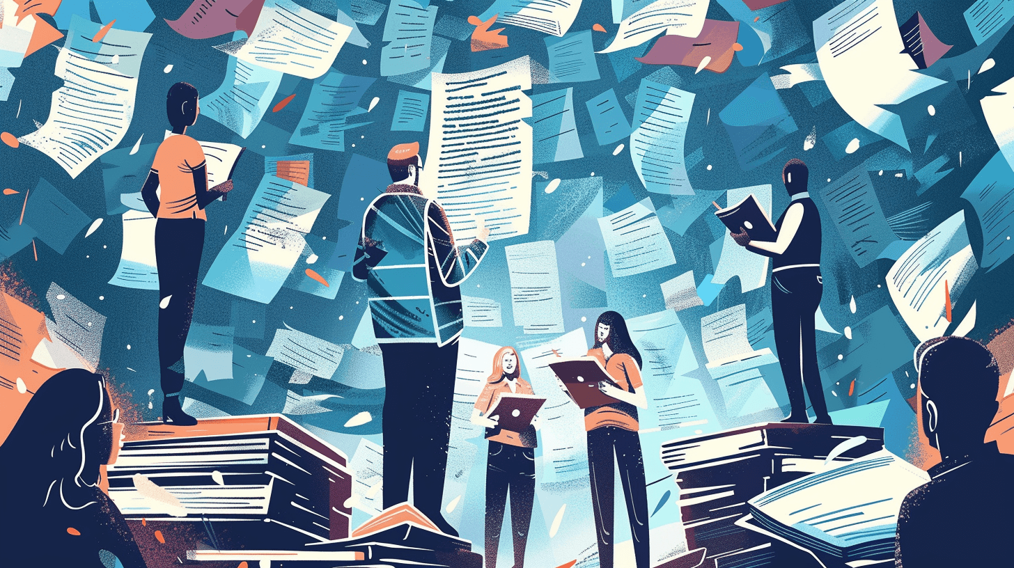 People reading documents illustration